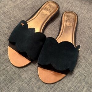 Ted Baker Dark Teal Suede Scallop Slide Mules